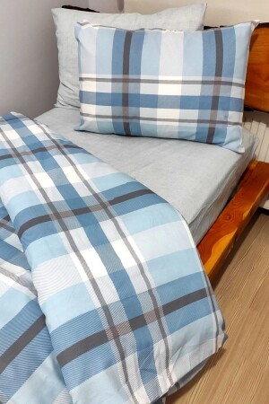 Plaid Blue 4-teiliges Bettbezug-Set mit elastischen Laken für eine einzelne Person (100 x 200 cm) - 1