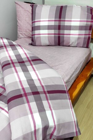 Plaid Dusty Rose 4-teiliges Bettbezug-Set mit elastischen Laken für eine einzelne Person (100 x 200 cm) - 1