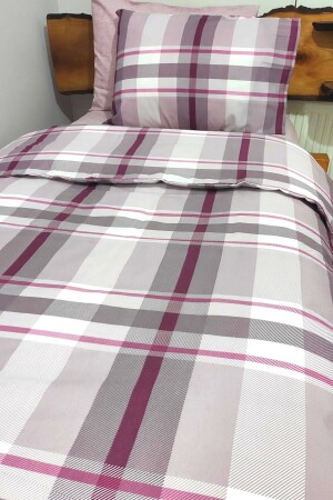 Plaid Dusty Rose 4-teiliges Bettbezug-Set mit elastischen Laken für eine einzelne Person (100 x 200 cm) - 3