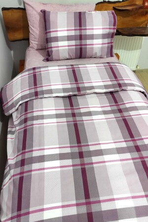 Plaid Dusty Rose 4-teiliges Bettbezug-Set mit elastischen Laken für eine einzelne Person (100 x 200 cm) - 4