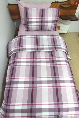 Plaid Dusty Rose 4-teiliges Bettbezug-Set mit elastischen Laken für eine einzelne Person (100 x 200 cm) - 5