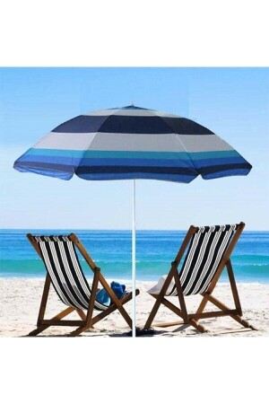Plaj Deniz Bahçe Balkon Piknik Kamp Güneş Şemsiyesi Katlanır Mavi Beyaz 180 cm ŞEMSİYE 12 - 1