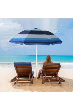 Plaj Deniz Bahçe Balkon Piknik Kamp Güneş Şemsiyesi Katlanır Mavi Beyaz 180cm ŞEMSİYE 19 - 3