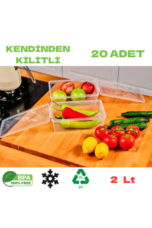 Plastik Saklama 20 Adt Kabı Bakliyat Yemek Oyuncak, Kilitli Dondurucu Kahve 2 Litre (23X14X8 CM) 0000077-12 - 5