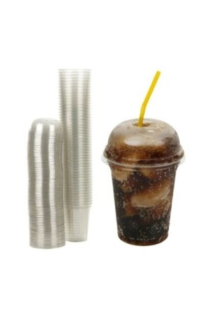 Plastik Şeffaf Bardak Kapaklı 300ml cc Milkshake Bardağı 100 Adet 14SUS-599 - 2