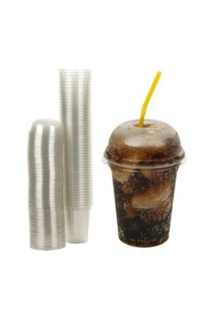 Plastik Şeffaf Bardak Kapaklı 300ml cc Milkshake Bardağı 100 Adet 14SUS-599 - 3