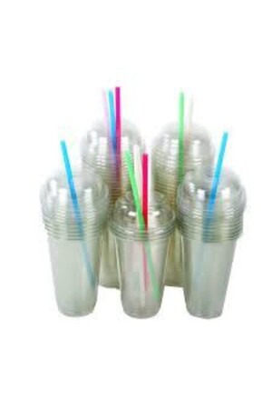 Plastik Şeffaf Bardak Kapaklı 300ml cc Milkshake Bardağı 100 Adet 14SUS-599 - 5