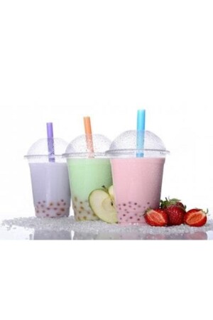 Plastik Şeffaf Bardak Kapaklı 300ml cc Milkshake Bardağı 100 Adet 14SUS-599 - 6