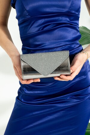 Platin-Glitzer-Abendkleid-Tasche, Portfolio-Clutch - 3