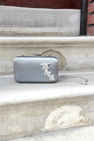 Platinum Satin Leaf Stone Abendkleid Portfolio Box Bag La-100stnclaris - 2