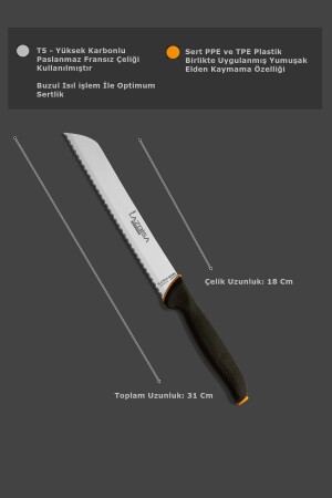 Platinum Serisi Mutfak Bıçak Seti Tırtıklı Ekmek Bıçağı 31 Cm. Kaymaz Silikon Sap Set397 - 4