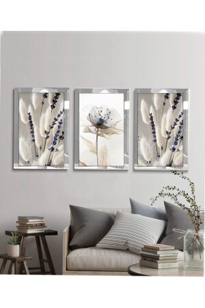 Pleksi Çerçevel Modern Beyaz Çiçek Tablo 3lü - Yoktayok