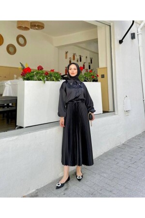 Pliseli Saten Görünümlü Uzun Etek - Pamuckdesign