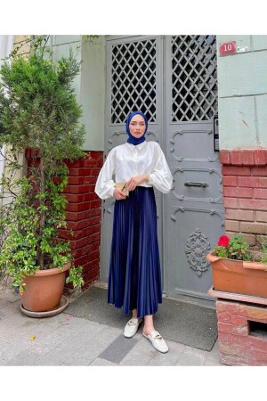 Pliseli Saten Görünümlü Uzun Etek - Pamuckdesign