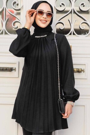 Plissierte schwarze Hijab-Tunika 41391S - 1