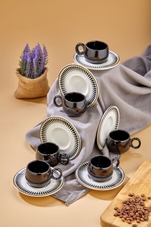 Plump Prime 12-teiliges Luxe-Keramik-Set mit 6 schwarzen Kaffeetassen – türkische Kaffeetasse - 1