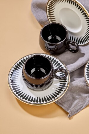 Plump Prime 12-teiliges Luxe-Keramik-Set mit 6 schwarzen Kaffeetassen – türkische Kaffeetasse - 4