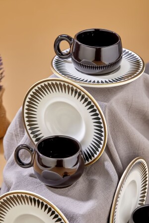 Plump Prime 12-teiliges Luxe-Keramik-Set mit 6 schwarzen Kaffeetassen – türkische Kaffeetasse - 5