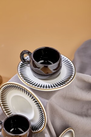 Plump Prime 12-teiliges Luxe-Keramik-Set mit 6 schwarzen Kaffeetassen – türkische Kaffeetasse - 6