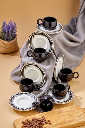 Plump Prime 12-teiliges Luxe-Keramik-Set mit 6 schwarzen Kaffeetassen – türkische Kaffeetasse - 8