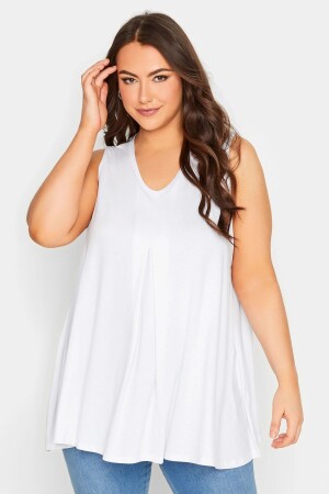 Plus Size Basic-Bluse mit Nullärmeln, V-Ausschnitt und lockerem Rock 191310 - 1