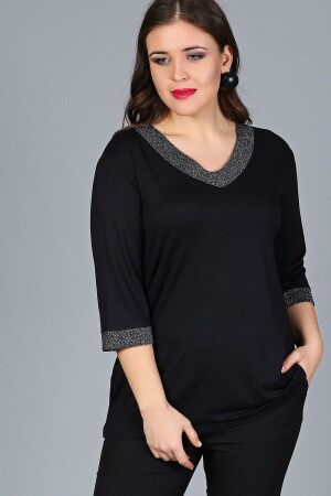 Plus-Size-Bluse mit Kragenärmeln und Sim-Halbärmeln - 1