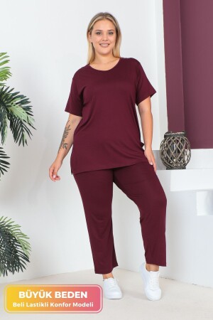 Plus Size Comfort Model 2-teiliges Set mit elastischem Bund, Hose, Tunika, T-Shirt, doppeltes Oberteil-Unterteil-Set - 1