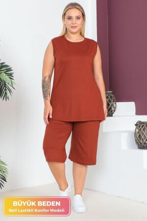 Plus Size Comfort Model Capri 2-teiliger Anzug mit elastischem Bund und Tasche Capri-Shorts Top-Top 2-teiliges Set - 1