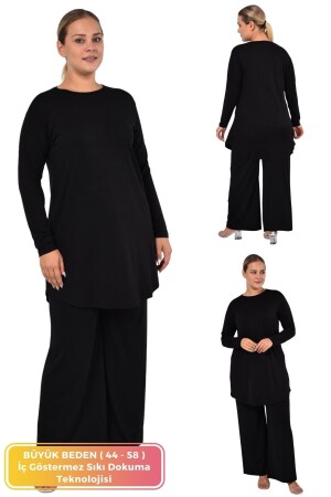 Plus Size Comfort Modell Viskose Double Hijab Anzughose Tunika 2-teilig Stilvolle Anzugkombination Schwarz - 1