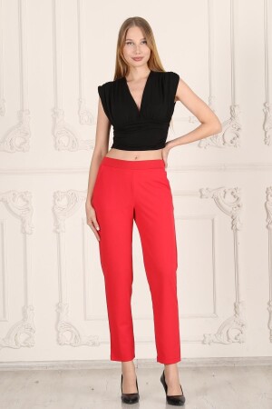 Plus Size Damen Tägliche elastische Taillentasche Crepe Skuba Carrot Cut Damen Elegante Hose-rot - 1