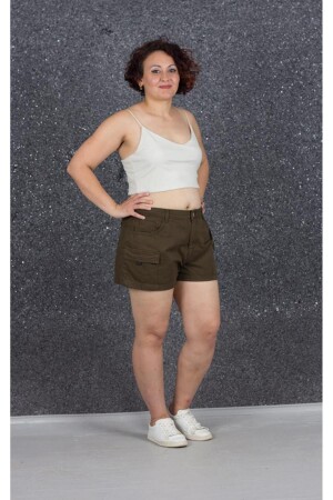 Plus-Size-Denim-Cargo-Modell-Shorts Khaki Kş062 - 1