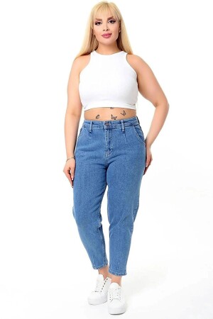 Plus-Size-Mom-Jeans mit hoher Taille, plissiert, eng anliegend, Karottenbein, gewaschenes Lycra, flexible, locker geschnittene Mom-Jeans - 1