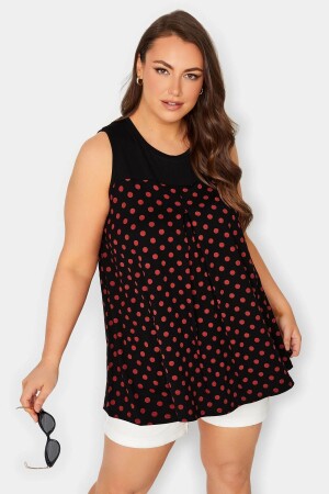 Plus Size Nullärmlige Bluse mit Rundhalsausschnitt und gepunktetem Muster 302252 - 1