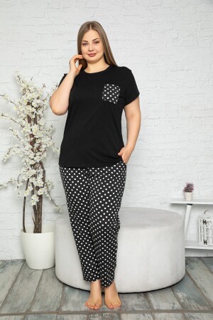 Plus-Size-Pyjama-Set mit Rundhalsausschnitt und gepunktetem Muster und kurzen Ärmeln in Übergröße 16134 - 1