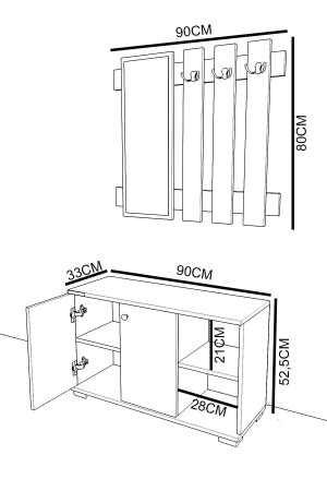 Plus verspiegelte Garderobe, Schuhregal, Garderobe und Wandaufhänger – Weiß/Weiß - 6