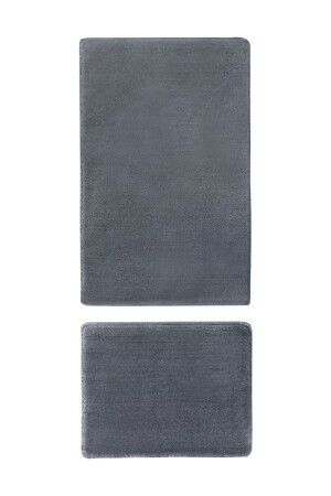 Plüsch-Anthrazit-Badematten-Set mit rutschfester Unterseite, 2-teilig, 50 x 60–100 x 60 cm, 2-teiliges Badematten-Set in Anthrazit - 3