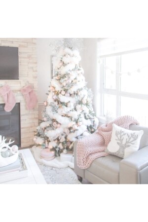 Plüsch-Weihnachtsbaum-Abdeckung, Neujahrs-Kiefernbaum-Abdeckung, weiß, 100 cm Durchmesser, YORT0001 - 4