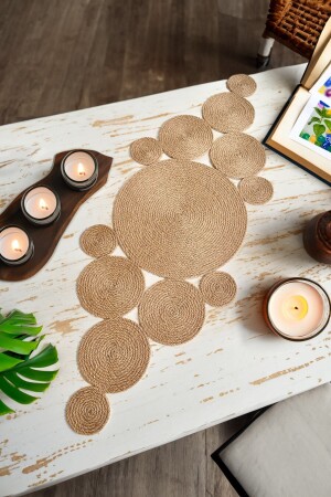 Pointy Doğal Jüt Hasır Runner- 80x30cm- El Yapımı Jüt Halat Salon Sehpa Örtüsü- Mutfak Masa Örtüsü - Homever