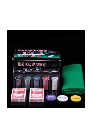 Pokerchip-Kartenspielset mit 200 Chips in Metallbox, nummeriert, 2 Stück Spielkarten - Hepbimoda