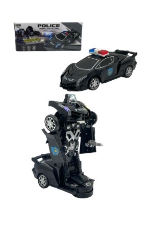 Polizei-Transformers-Auto mit Lichtern, Geräuschen und verwandelt sich in ein Dreh- und Drehroboter-Auto, 25 cm - 4