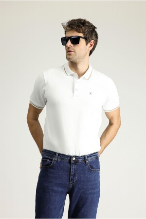 Polo Yaka Slim Fit Dar Kesim Nakışlı Süprem Pamuklu Tişört - 1