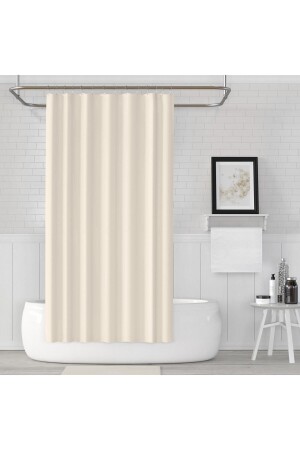 Polyester Kumaş Krem Renk Banyo Perdesi Yerli Üretim Duş Perdesi Askı Aparatı Plastik C-halka Hediye - 3