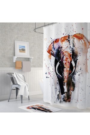 Polyester Kumaş Renkli Fil Desen Banyo Perdesi Yerli Üretim 180x200 Cm Duş Perdesi C-halka Hediye - 2