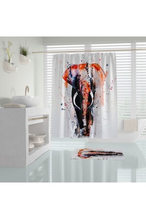 Polyester Kumaş Renkli Fil Desen Banyo Perdesi Yerli Üretim 180x200 Cm Duş Perdesi C-halka Hediye - 2