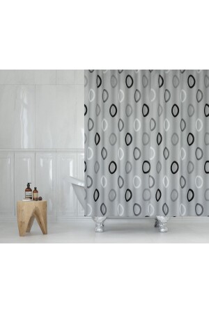 Polyester-Stoff, geometrisches Muster, grauer Badezimmer-Vorhang, inländische Produktion, Duschvorhang, Kunststoff, C-Ring, Geschenk, V6GriBathroom - 5