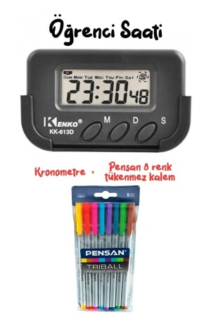 Pomodoro Öğrenci Saati Kronometreli Ders Çalışma Dijital Masa Saati Pensan 8 Renk Tükenmez Kalem - 1