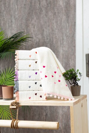 Ponponlu 6'lı Nakışlı Havlu Seti El Ve Yüz Havlusu 30x50 Cm - Hasgül Towel