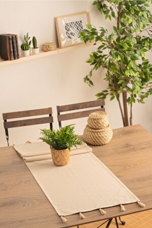 Ponponlu Pamuk Keten Runner - Buldan Csn Tekstil