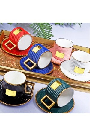 Porselen 6 Kişilik Çay & Nescafe Fincan Takımı(Albert Karışık Renk) - 1
