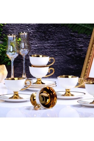 Porselen Ayaklı Kahve Fincan Takımı - Beyaz - Kosova Züccaciye